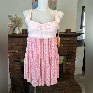 Blogilates Sweetheart Babydoll Dress - Pink Gingham & Floral